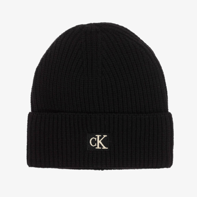 Shop Calvin Klein Black Knitted Beanie Hat