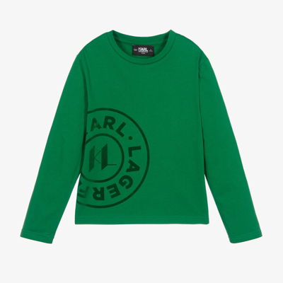 Shop Karl Lagerfeld Kids Teen Boys Green Organic Cotton Top