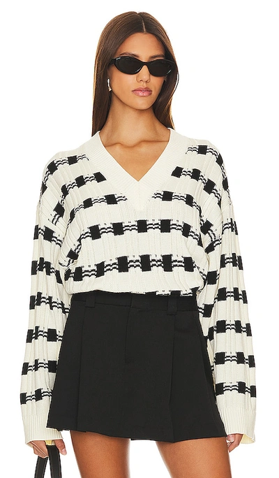 Shop L'academie Evran Check Sweater In White & Black