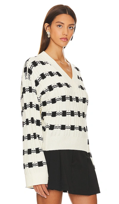 Shop L'academie Evran Check Sweater In White & Black