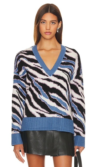 Shop Lovers & Friends Abstract V Neck Sweater In Blue Multi Stripe