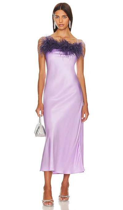 Shop Sleeper Boheme Slip Dress With Feathers In Lilac