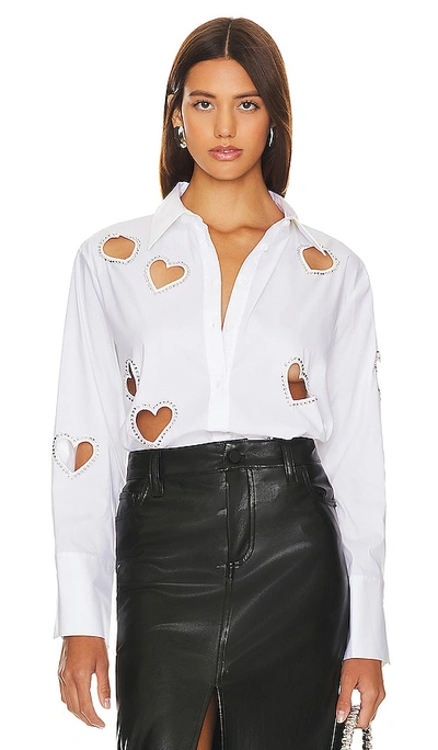 Shop Alice And Olivia Finely Heart Button Down In Ecru