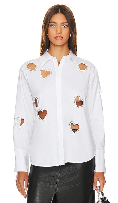 Shop Alice And Olivia Finely Heart Button Down In Ecru