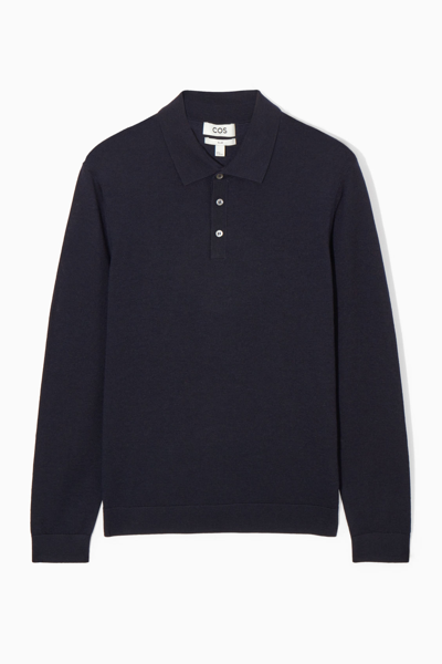 Cos Merino Wool Polo Shirt In Blue