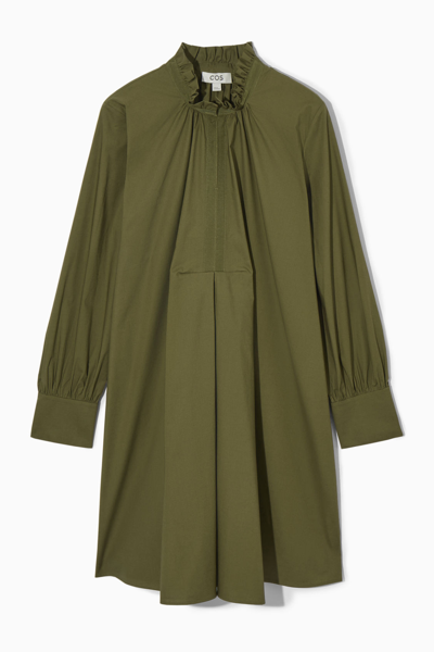 Shop Cos Ruffled-collar Mini Shirt Dress In Green