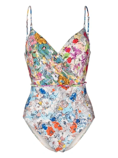 Shop Zimmermann Printed Wrap One Piece Swimsuit In Multicolour