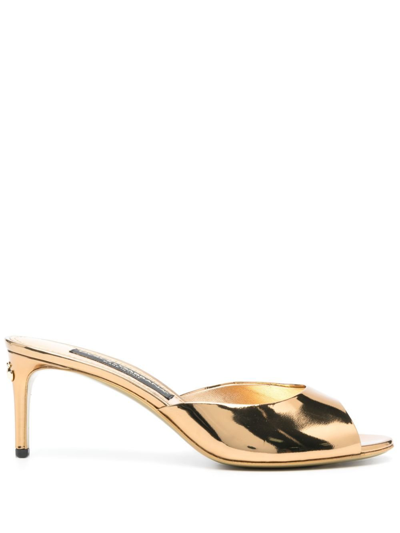Shop Dolce & Gabbana Gold-tone 70 Leather Mules