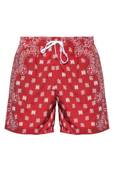 Shop Amiri Bandana Paisley Pattern Drawstring Swim Shorts In Red