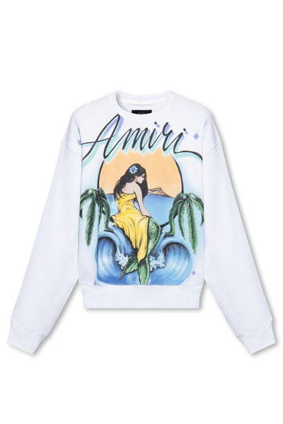 Shop Amiri Graphic Printed Crewneck Sweatshirt In White