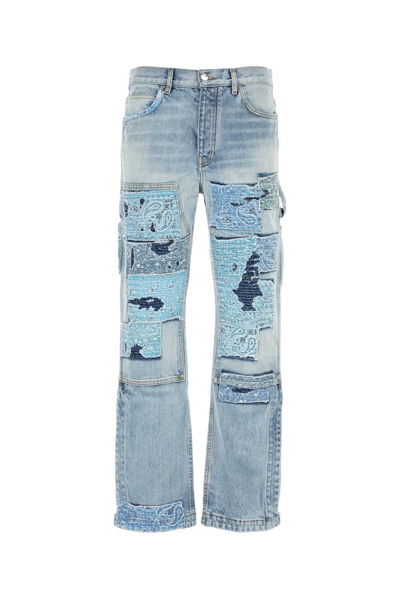 Shop Amiri Patchwork Detailed Straight Leg Jeans In Blue