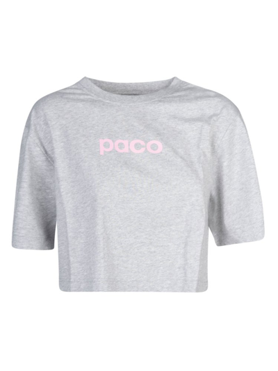 Shop Paco Rabanne Logo Printed Cropped T In Grey