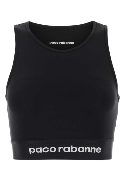 Shop Rabanne Paco  Logo Detailed Sleeveless Sports Bra In Black