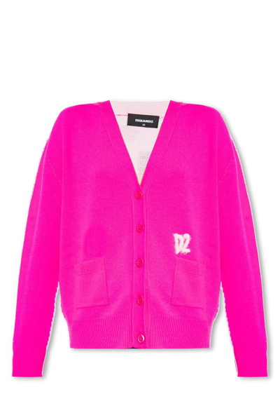 Shop Dsquared2 Logo Detailed Knitted Cardigan In Pink