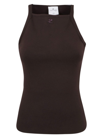 Shop Courrèges Knit Square Tank Top In Brown