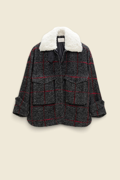 Shop Dorothee Schumacher Plaid Herringbone Jacket With A Teddy Collar In Multi Colour
