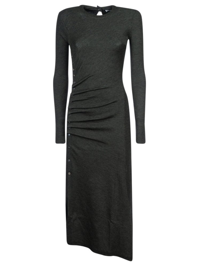 Shop Rabanne Paco  Gathered Asymmetric Midi Dress In Grey