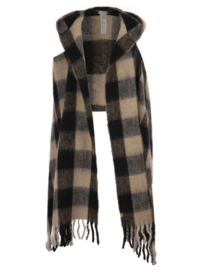 Shop Woolrich Checked Fringed Knit Cape Scarf In Multi