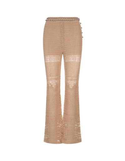 Shop Rabanne Paco  Flared Knitted Trousers In Beige