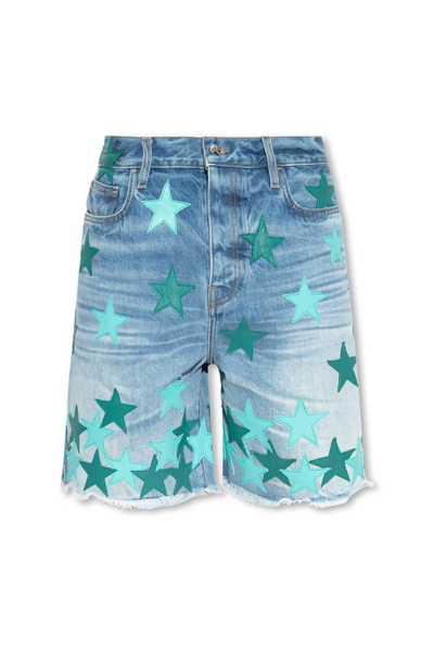 Shop Amiri Star Patch Denim Shorts In Blue