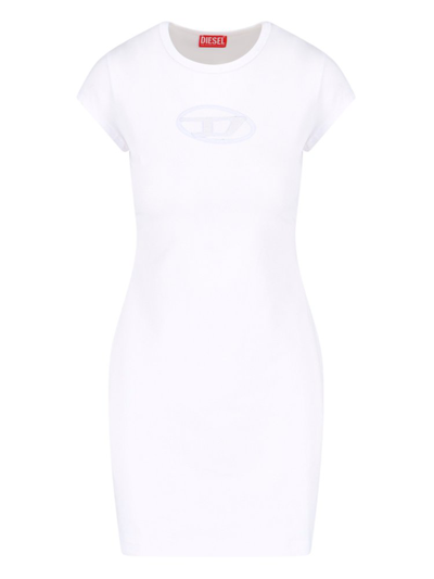 Shop Diesel Logo Embroidered Crewneck Mini Dress In White