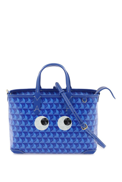 Shop Anya Hindmarch I Am A Plastic Bag Xs Eyes Tote Bag In Blue