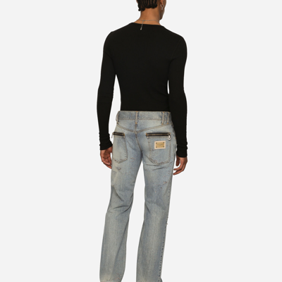 Shop Dolce & Gabbana Washed Denim Jeans With Rips In Multicolor