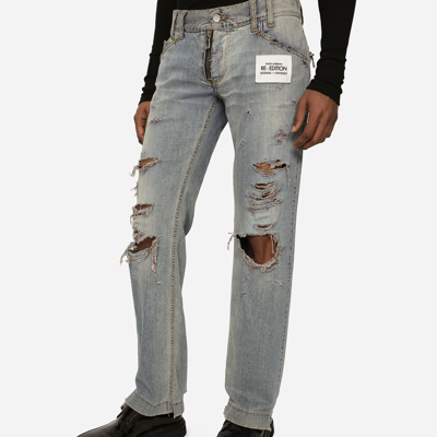 Shop Dolce & Gabbana Washed Denim Jeans With Rips In Multicolor