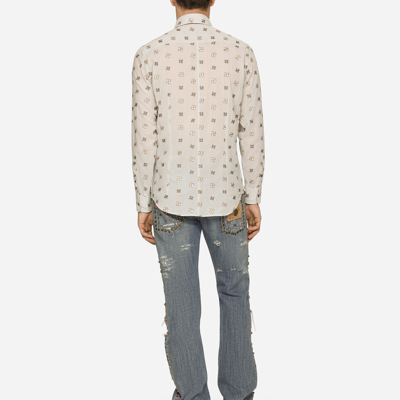 Shop Dolce & Gabbana Poplin Shirt With Flower Embroidery In Multicolor