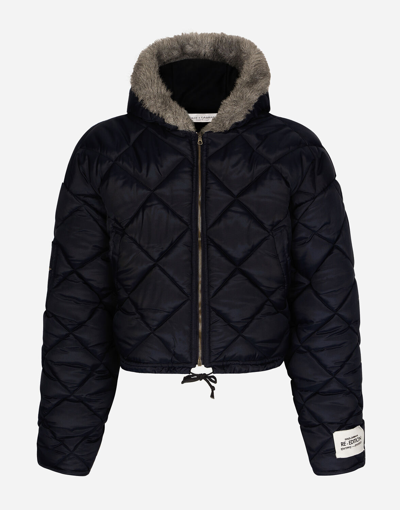 Shop Dolce & Gabbana Quilted Canvas Jacket With Hood In Blue