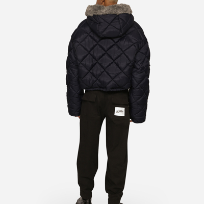 Shop Dolce & Gabbana Quilted Canvas Jacket With Hood In Blue