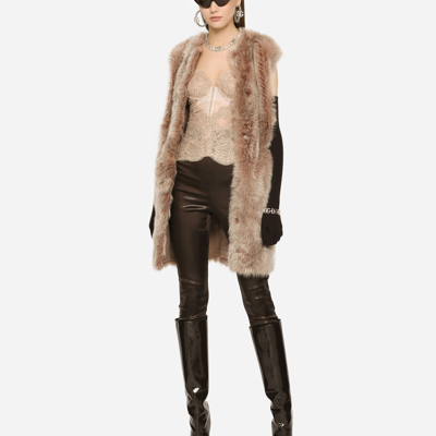 Shop Dolce & Gabbana Shiny Satin Leggings With Branded Elastic In Brown