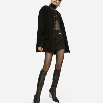 Dolce & Gabbana Single-breasted Bouclé Jacket In Black