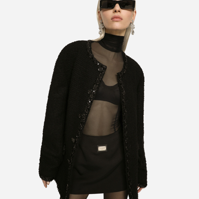 Dolce & Gabbana Single-breasted Bouclé Jacket In Black