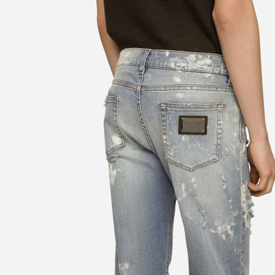 Shop Dolce & Gabbana Bleached Wash Slim-fit Stretch Denim Jeans In Multicolor