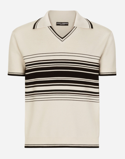 Shop Dolce & Gabbana Wool Polo-shirt With Contrasting Stripes In Multicolor
