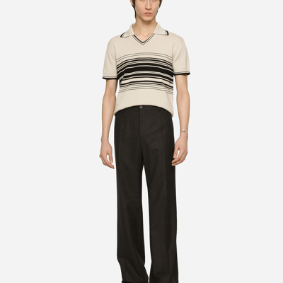 Shop Dolce & Gabbana Wool Polo-shirt With Contrasting Stripes In Multicolor