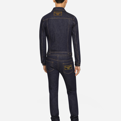 Shop Dolce & Gabbana Skinny Stretch Denim Jeans With Flocked Logo Tag In Multicolor