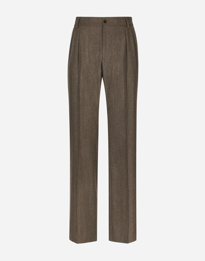 Shop Dolce & Gabbana Pinstripe Flannel Straight-leg Pants In Multicolor