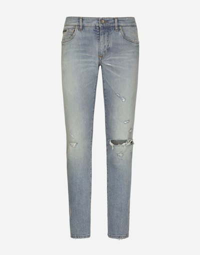 Shop Dolce & Gabbana Skinny Washed Stretch Denim Jeans In Multicolor