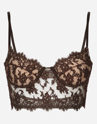 Dolce & Gabbana Floral-lace Corset-style Bra In Brown