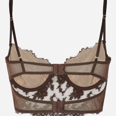 Dolce & Gabbana Floral-lace Corset-style Bra In Brown