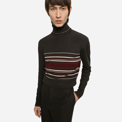 Shop Dolce & Gabbana Wool Turtle-neck Sweater With Contrasting Stripes In Multicolor
