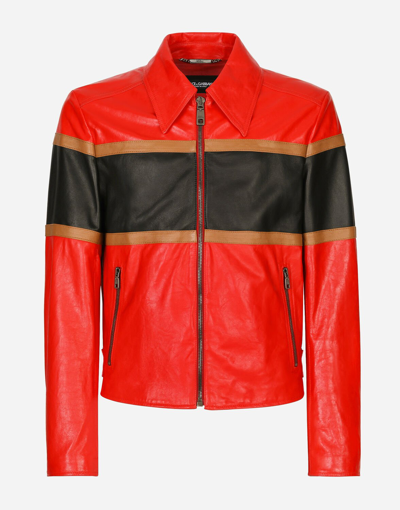 Shop Dolce & Gabbana Leather Jacket With Contrasting Inserts In Multicolor
