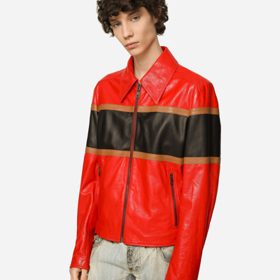Shop Dolce & Gabbana Leather Jacket With Contrasting Inserts In Multicolor