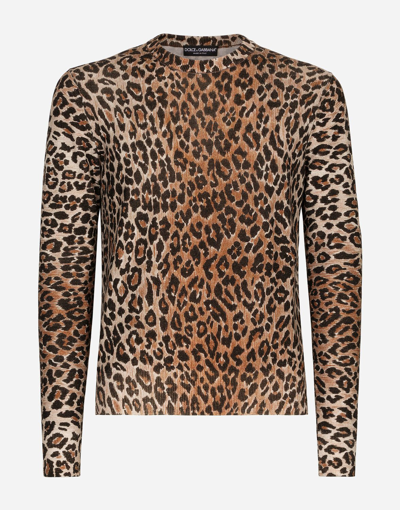 Shop Dolce & Gabbana Leopard-print Round-neck Wool Sweater In Animal Print