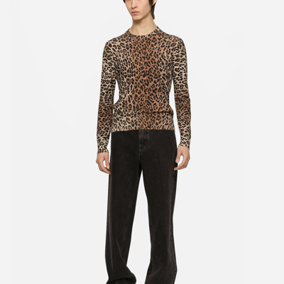 Shop Dolce & Gabbana Leopard-print Round-neck Wool Sweater In Animal Print
