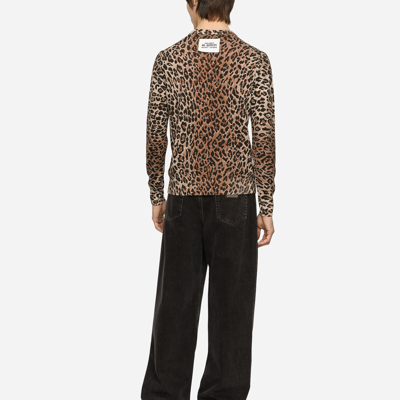 Shop Dolce & Gabbana Leopard-print Round-neck Wool Sweater In Animal Print