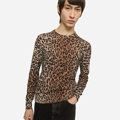 Shop Dolce & Gabbana Leopard-print Round-neck Wool Sweater In Animal Print