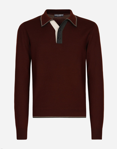 Shop Dolce & Gabbana Wool Polo-shirt With Contrasting Details In Multicolor